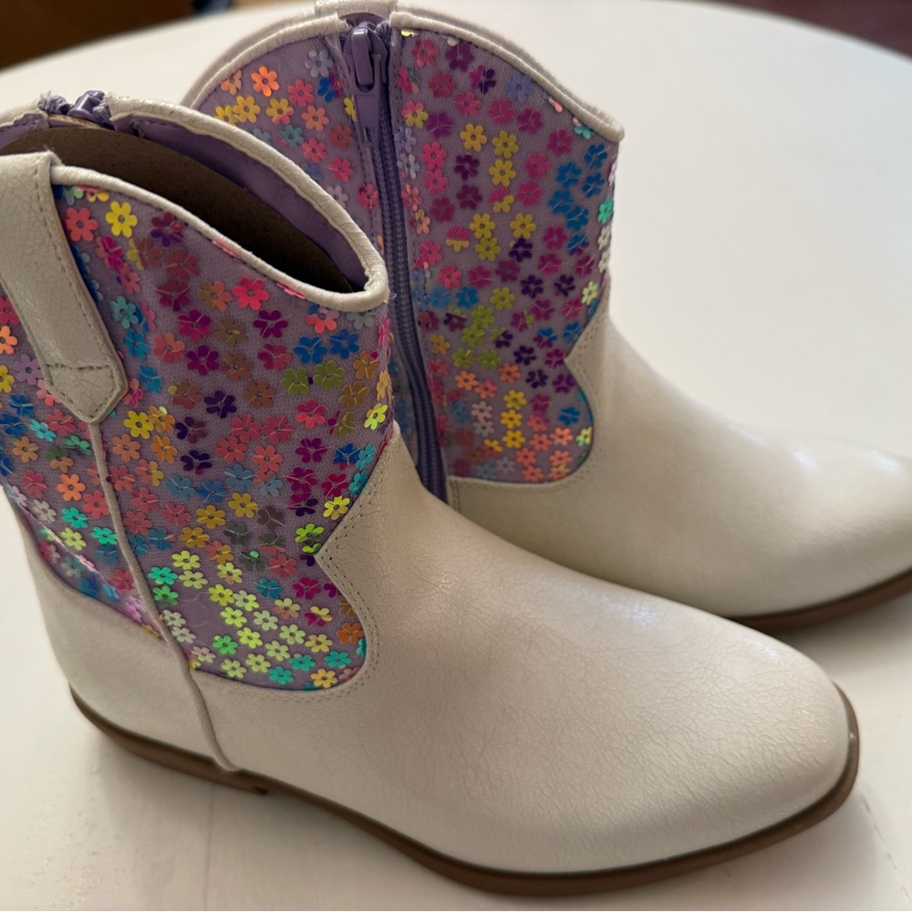 Steve Madden big girls kids White Western Boots Floral Sequin cowgirl sz 5 NEW - Picture 5 of 10
